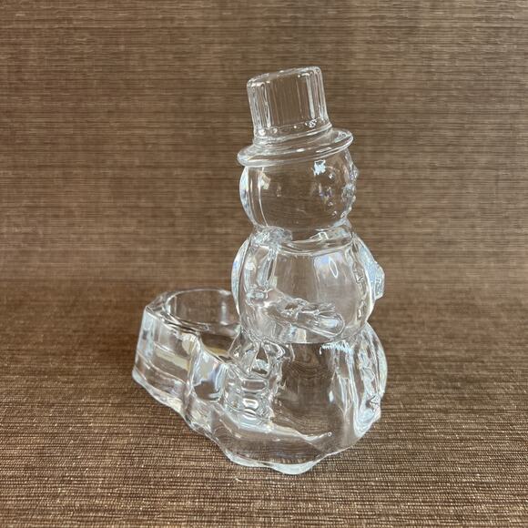 Crystal Snowman Candle Holder – Tealight Size – Frosted Glass Winter Decor – 5″ - Picture 2 of 10